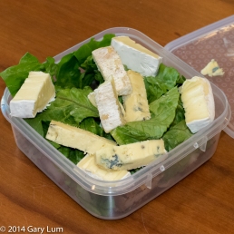 Thursday 2014-01-23 12.39.00-2 AEDT Lunch box with Blue cheese, Brie, cos lettuce, lamb and pork