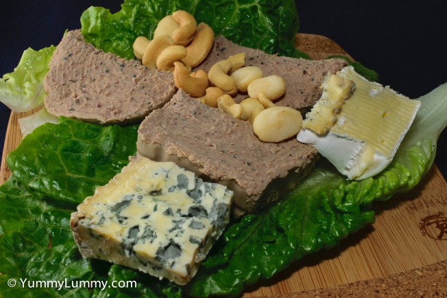 #Lunch was chicken and black peppercorn pâté with Jindi Brie and Blue cheeses plus Queensland nuts and cashews