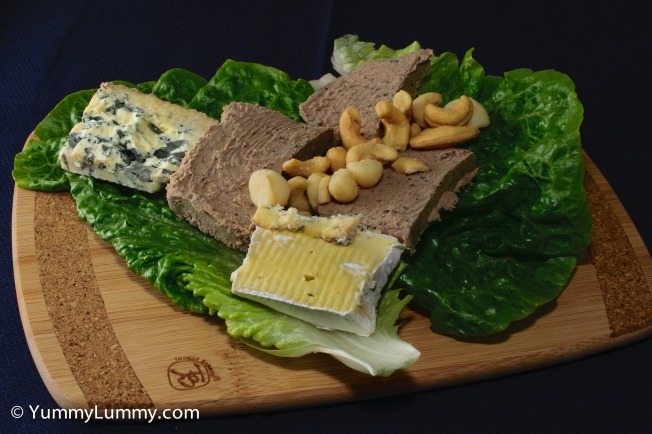 #Lunch was chicken and black peppercorn pâté with Jindi Brie and Blue cheeses plus Queensland nuts and cashews