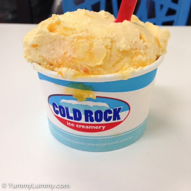 Cold Rock Ice Creamery passionfruit with mint Freddo frogs
